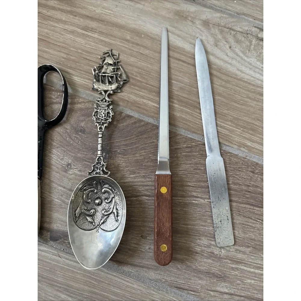 Vintage Metal Letter Openers, Spoon Lot of 5 Various Conditions and Materials